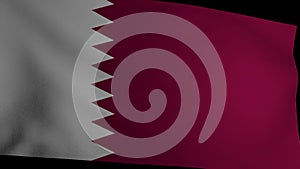 The flag of Qatar flutters in the wind. Symbol of statehood and sovereignty of the country. Testura fabric on the panel