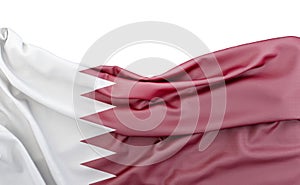 Flag of Qatar isolated on white background with copy space above. 3D rendering
