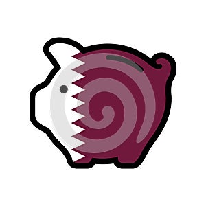 Flag of Qatar, piggy bank icon, vector symbol.