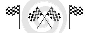Flag of race. Checkered flag for start and finish. Black-white icon of rally for car. Checker background for auto, speed, sport