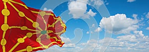 flag of Reino de Navarra, Europe at cloudy sky background, panoramic view. flag representing extinct country,ethnic group or photo