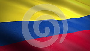 Flag of the Republic of Colombia. Realistic waving flag 3D render illustration with highly detailed fabric texture