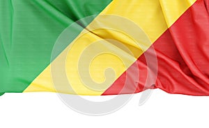 Flag of the Republic of Congo isolated on white background with copy space below. 3D rendering