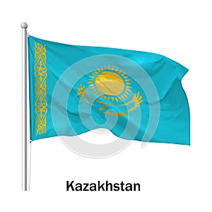 Flag of the Republic of Kazakhstan in the wind on flagpole