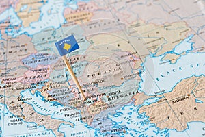 Kosovo map and flag pin photo
