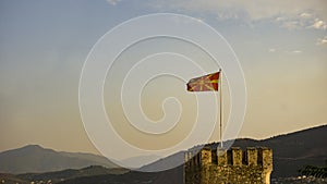 Flag of Republic of North Macedonia at the Fortress of Skopje