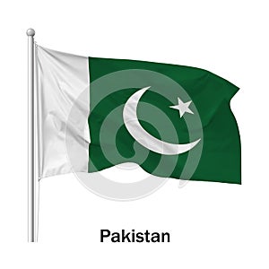 Flag of the Republic of Pakistan in the wind on flagpole