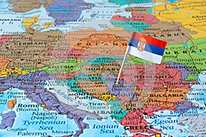 Serbia map and flag pin photo