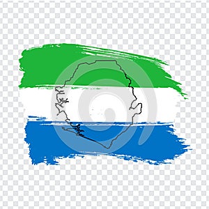 Flag Republic of Sierra Leone from brush strokes and Blank map Sierra Leone. High quality map Sierra Leone and flag on transparent