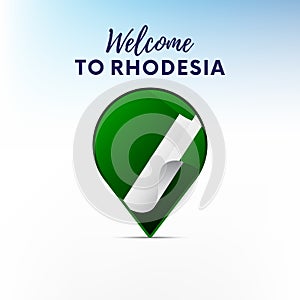 Flag of Rhodesia in shape of map pointer or marker. Welcome to Rhodesia. Vector illustration. photo