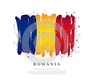 Flag of Romania. Brush strokes are drawn by hand. Independence Day