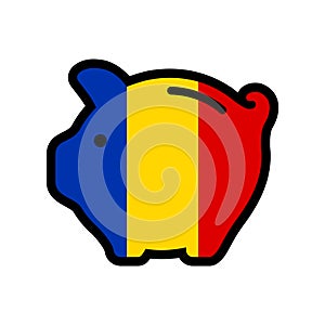 Flag of Romania, piggy bank icon, vector symbol.