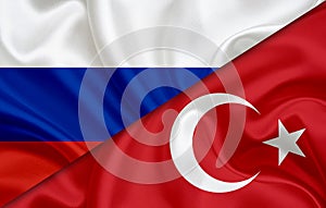 Flag of Russia and flag of Turkey
