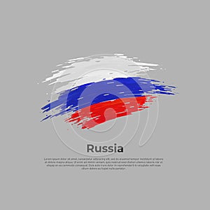 Flag of russia. Tricolor, brush strokes. Colored stripes russian flag on gray background. Vector design of national poster