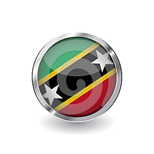 Flag of saint kitts and nevis, button with metal frame and shadow. flag vector icon, saint kitts and nevis badge with glossy effe