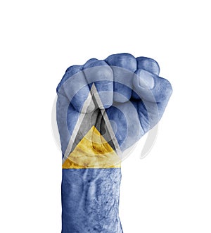 Flag of Saint Lucia painted on human fist like victory symbol