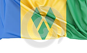 Flag of Saint Vincent and the Grenadines isolated on white background with copy space below. 3D rendering