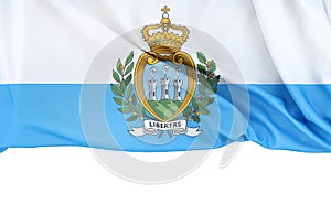 Flag of San Marino isolated on white background with copy space below. 3D rendering