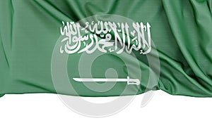 Flag of Saudi Arabia isolated on white background with copy space below. 3D rendering