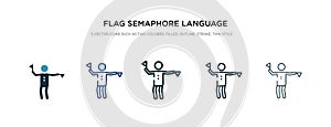 Flag semaphore language icon in different style vector illustration. two colored and black flag semaphore language vector icons