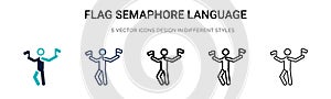 Flag semaphore language icon in filled, thin line, outline and stroke style. Vector illustration of two colored and black flag