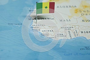 The Flag of senegal in the world map photo