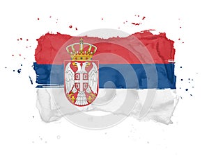 Flag of Serbia, brush stroke background. Flag Serbia on white background. Watercolor style