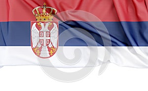 Flag of Serbia isolated on white background with copy space below. 3D rendering