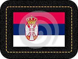 Flag of Serbia. Vector Icon on Black Leather Backdrop photo
