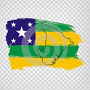 Flag of  Sergipe from brush strokes. Blank map of  Sergipe. Federal Republic of Brazil. High quality map  and flag  Sergipe