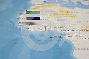 The Flag of sierra leone in the world map photo