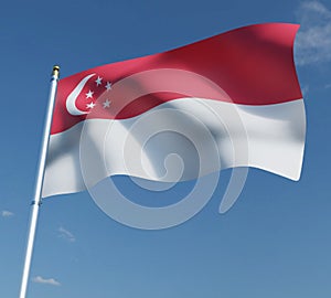 Flag of Singapore on blue sky background with clipping path 3D illustration. 3D rendering illustrations