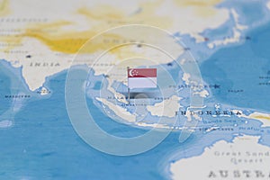 The Flag of singapore in the world map