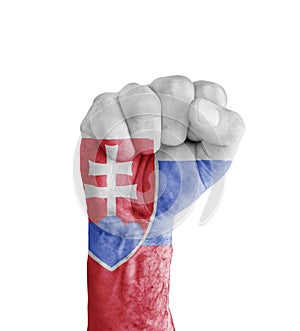 Flag of Slovakia painted on human fist like victory symbol