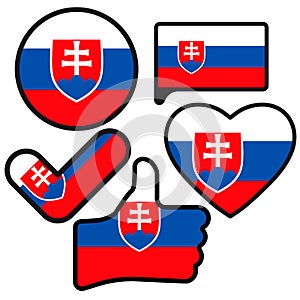 Flag of Slovakia  in the shape of Button, Heart, Like, Check mark, flat style, symbol of love for his country, patriotism, icon