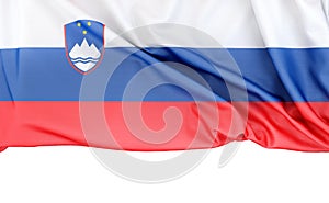 Flag of Slovenia isolated on white background with copy space below. 3D rendering