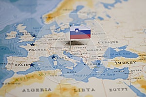 The Flag of slovenia in the world map