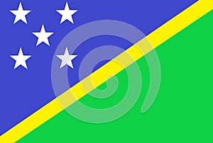 The flag of the Solomon Islands yellow thin diagonal band dividing triangles of blue and green five white stars at blue side