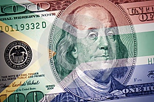 Flag of south africa on a american dollar money background