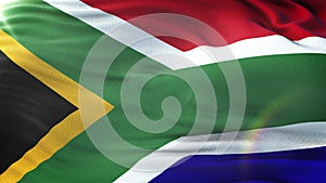 Flag of South Africa waving on sun. Seamless loop with highly detailed texture.