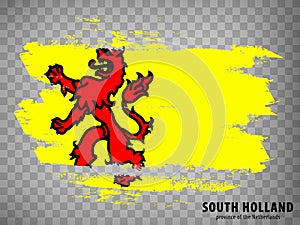 Flag of South Holland brush strokes. Flag of Province South Holland on transparent background