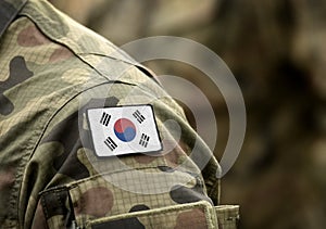 Flag of South Korea on military uniform collage