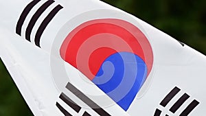 The flag of South Korea waves in the wind in slow motion