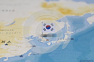 The flag of South Korea in the world map