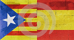 Flag of Spain and Catalonia on a wall