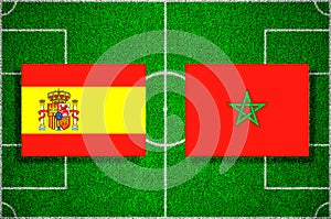 Flag Spain - Morocco on the football field. Football match