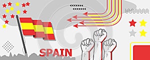 Flag of Spain with raised fists. National day or Independence day design for Spain celebration