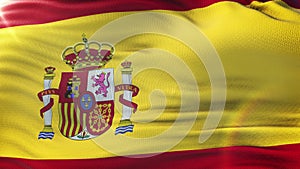 Flag of Spain waving on sun. Seamless loop with highly detailed fabric texture.