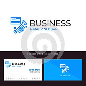 Flag, Speaker, Laud, American Blue Business logo and Business Card Template. Front and Back Design