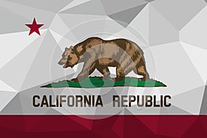 Flag of the state of California in a geometric, mosaic polygonal style.